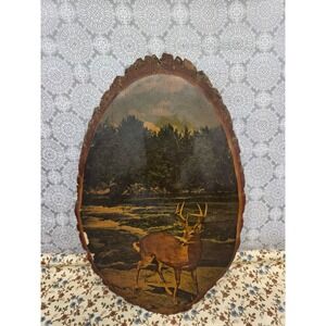 Vintage Bemidji Minnesota Deer Wood Bark Edge Wall Art Cabin Decor Mancave